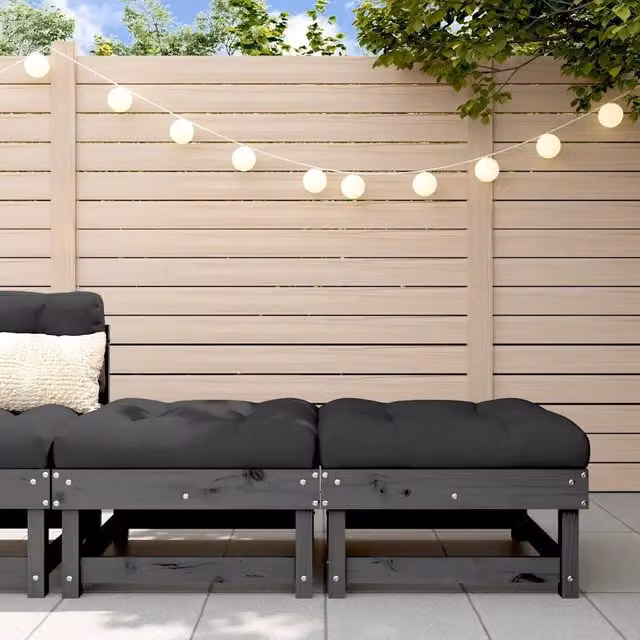 Poggiapiedi Giardino con Cuscini 2pz Legno Massello Pino Grigio 825466