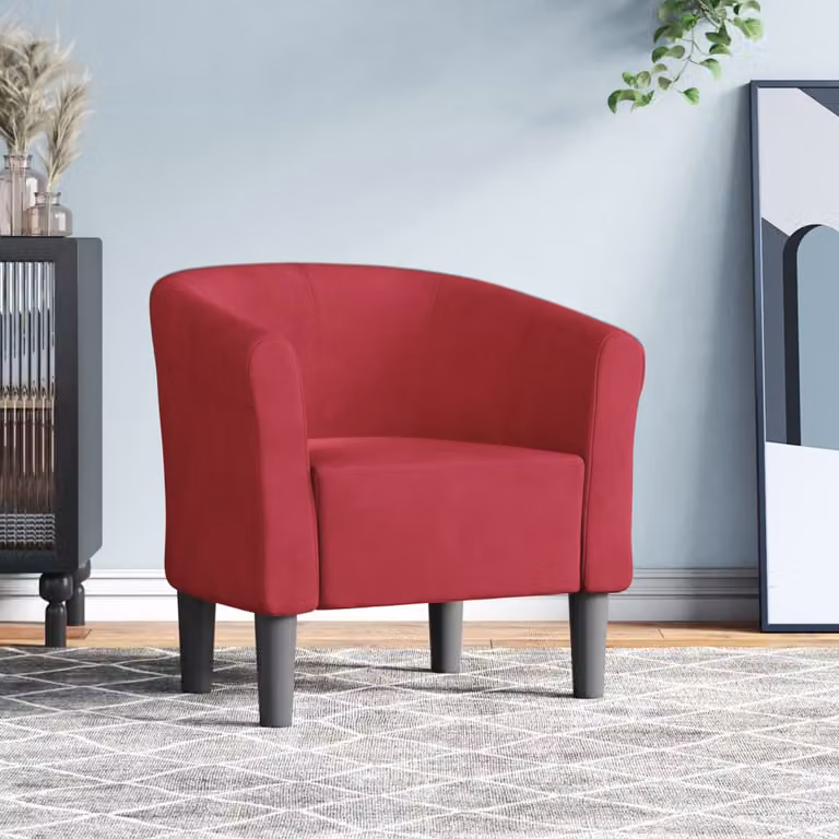 Poltrona Cabriolet vidaXL in velluto rosso con braccioli e struttura in legno e plastica