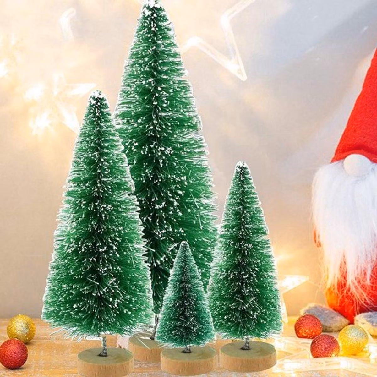 Albero di Natale in miniatura, set da 50 pezzi - Albero di Natale artificiale - Piccola decorazione - Base in legno - Disponibile in diverse dimensioni - Perfetto per le festività