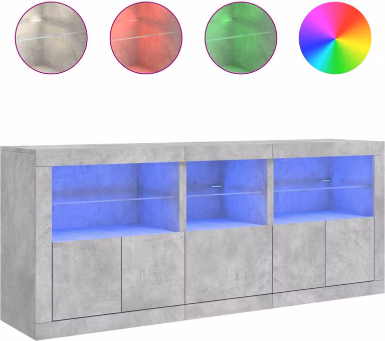 Credenza con Luci LED Grigio Cemento 162x37x67 cm