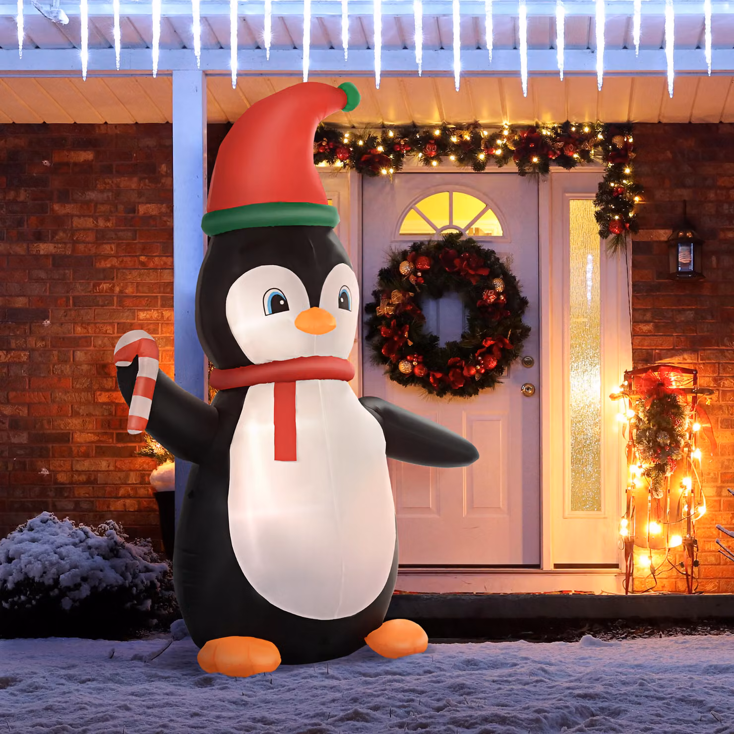 Pinguino natalizio gonfiabile HOMCOM con 3 luci LED, Multicolore, L 162 cm x P 100 cm x H 250 cm – 2