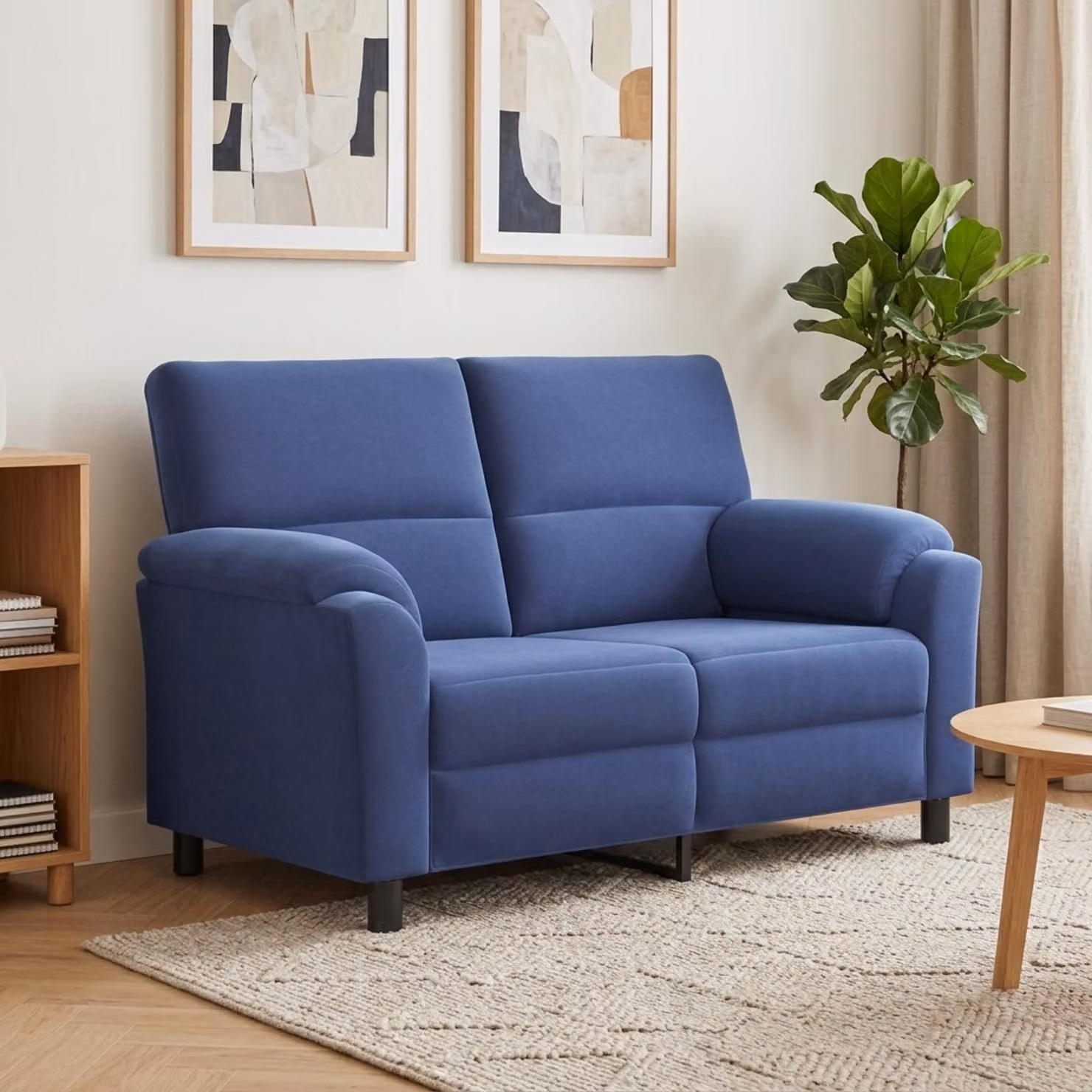 Divano moderno vidaXL in velluto blu con struttura in metallo, L: 154 cm, P: 85 cm, H: 93 cm