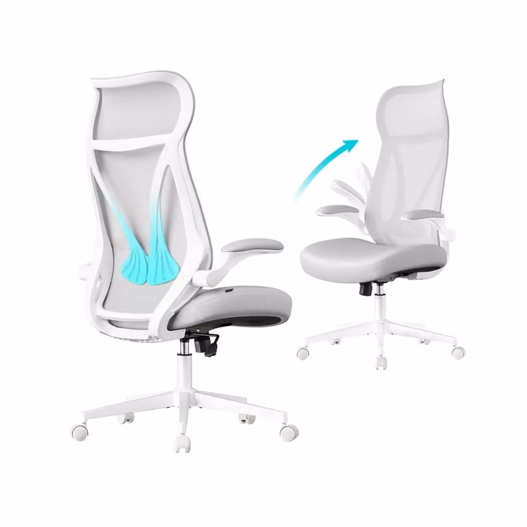 Sedia da Ufficio con Schienale Ergonomico Braccioli Ribaltabili, Grigio Tortora