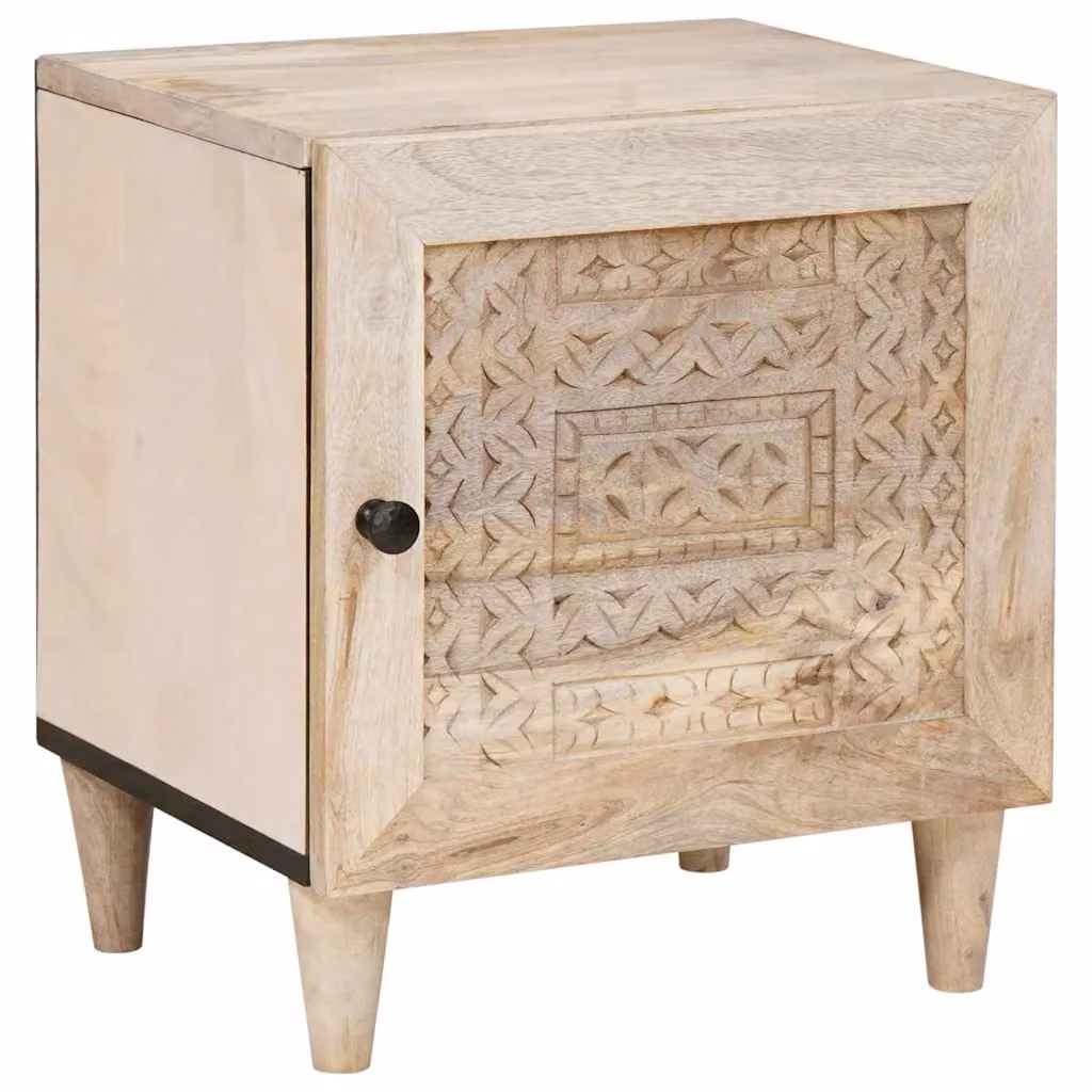Armadio da notte moderno vidaXL in legno di acacia e mango, colore bianco e beige, L 80 x P 50 x H 40 cm