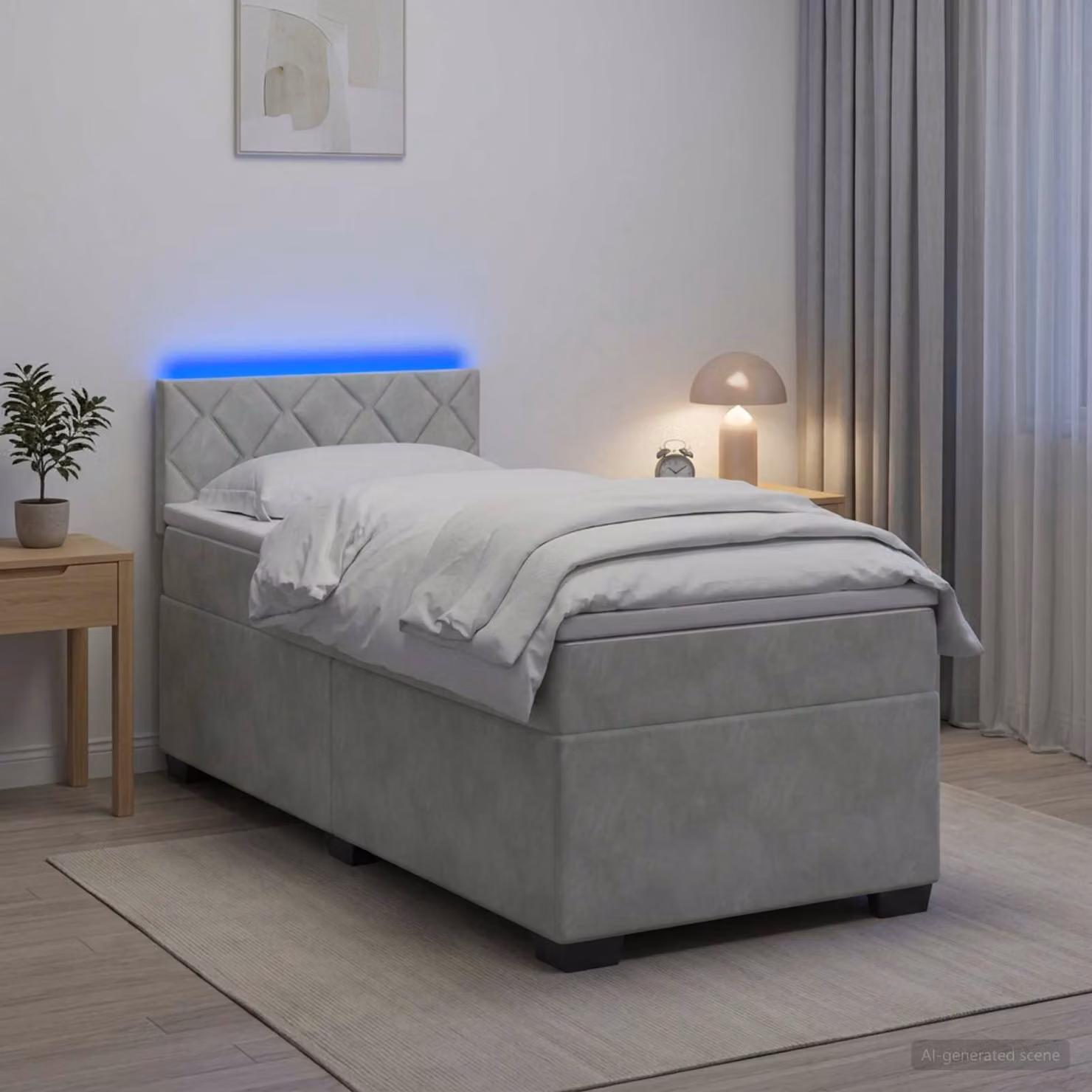 vidaXL Letto Box Spring con Materasso e Illuminazione LED, Grigio e Bianco, L/P/H: 200 x 80 x 50 cm