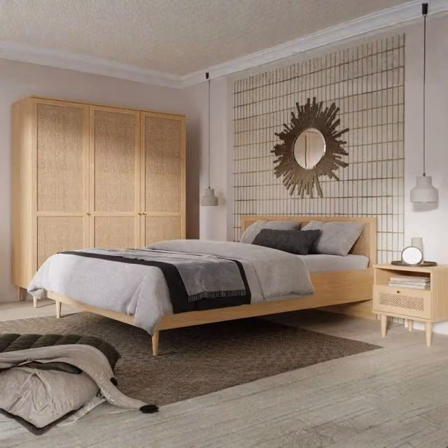 Letto matrimoniale Livia Home EFFEZE in legno e rattan colore rovere L/P/H: 160 x 200 x 206 cm – 1