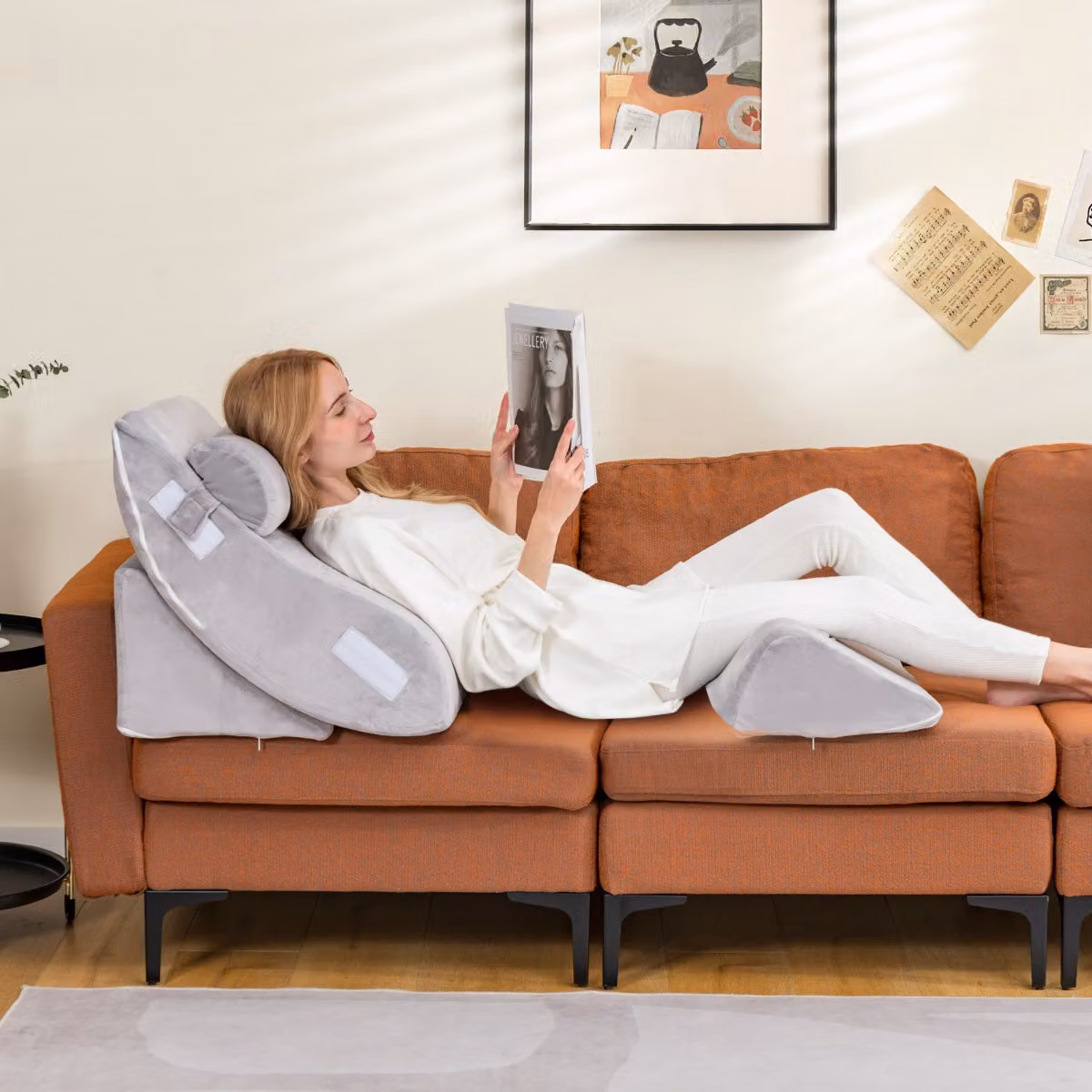 Set di 4 cuscini a cuneo regolabili in memory foam Costway con poggiatesta, Grigio