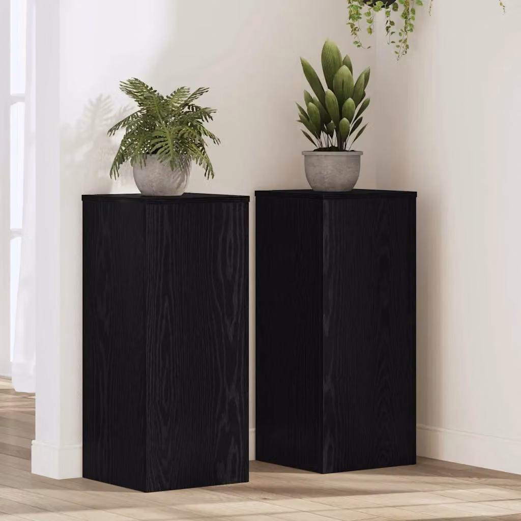 Set di 2 supporti per piante vidaXL in legno MDF nero, design moderno, L/P/H: 30 x 30 x 70 cm