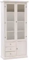 Vetrina in legno Shabby chic 3 cassetti 2 ante vetro 1 ante in legno bianco opaco