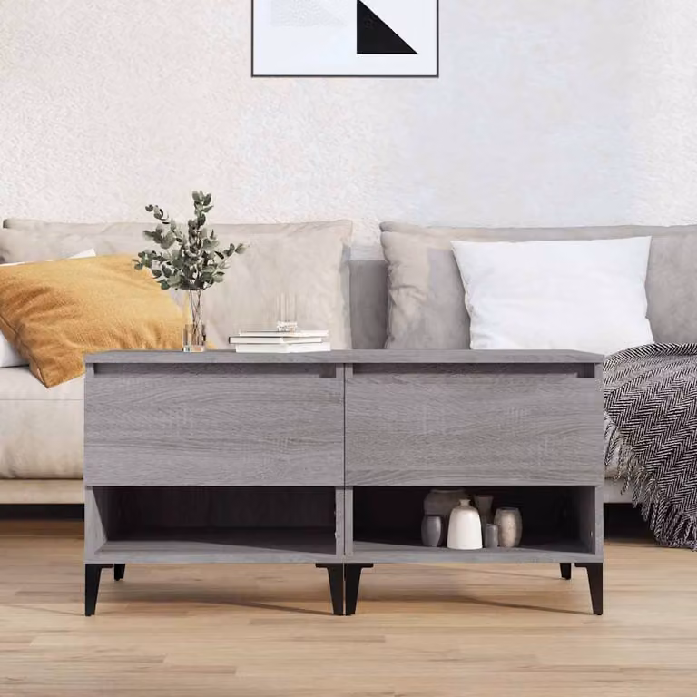 Set di 2 tavolini vidaXL in stile industriale, colore grigio sonoma, in legno e metallo, L/P/H: 50 x 46 x 50 cm
