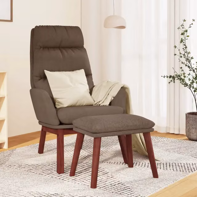 Poltrona Relax con Poggiapiedi vidaXL in Tessuto Beige e Marrone con Braccioli e Struttura in Legno e Metallo – 1