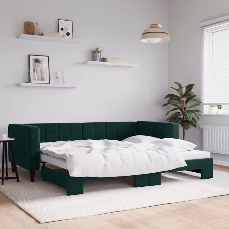 vidaXL Divano Letto Moderno in Velluto Verde con Letto Estraibile L/P/H: 223 x 90 x 68 cm