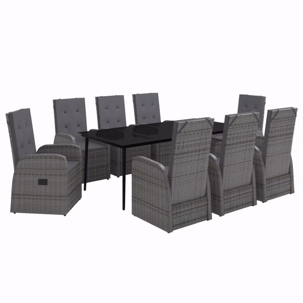 Set da Pranzo da Giardino 9 pz con Cuscini Grigio