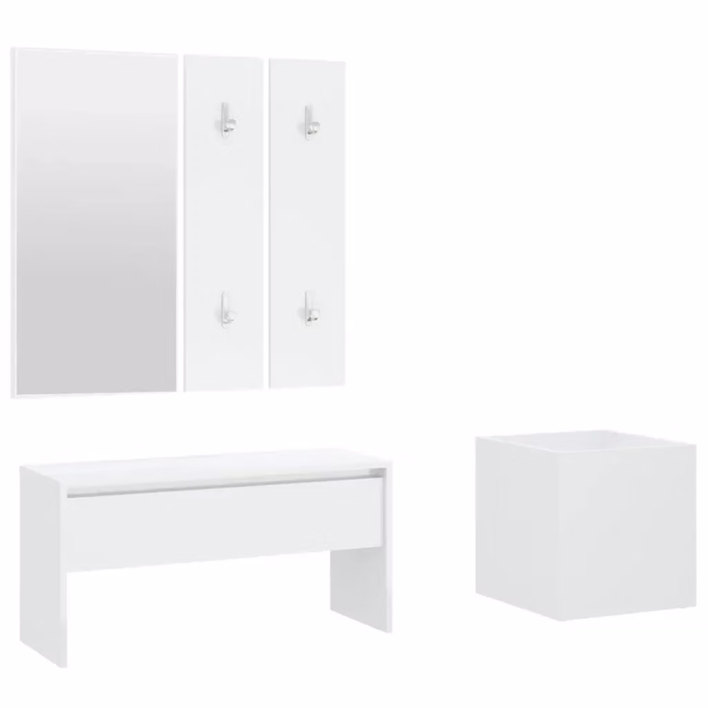 Set di mobili da corridoio vidaXL bianco in legno e plastica con panca, specchio e appendiabiti con ganci – 2