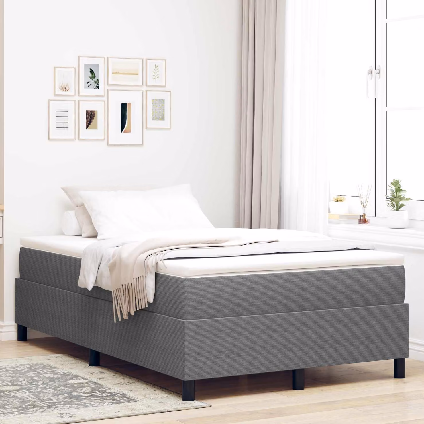 vidaXL Struttura letto piattaforma moderna in tessuto grigio con doghe in legno L: 120 cm, P: 200 cm, H: 35 cm