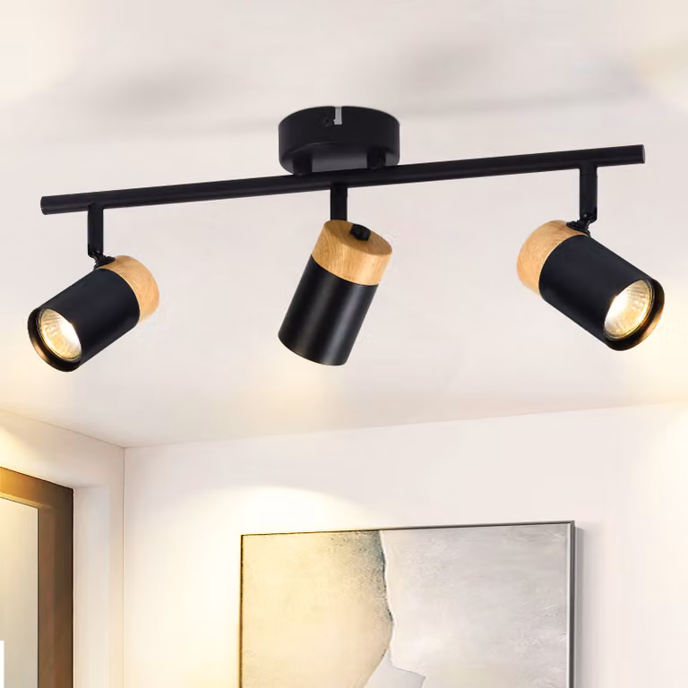 ZMH plafoniera soffitto legno faretto 3 fiamme GU10 plafoniera nera orientabile 330° faretto per corridoio garage soggiorno camera da letto cucina