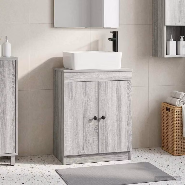 Mobile da bagno con lavabo vidaXL in stile moderno, colore grigio e nero, L: 54 cm, P: 35 cm, H: 83 cm