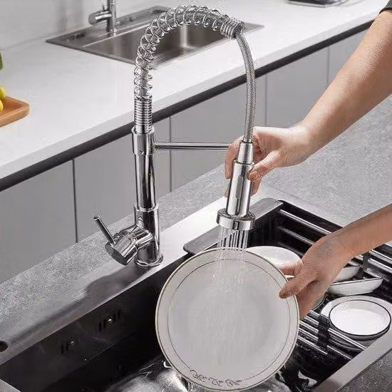 Rubinetto da cucina con doccetta - Rubinetto per lavello con valvola a scorrimento - Pulizia rapida del lavello - Rotazione a 360 gradi - 156 kg - Argento