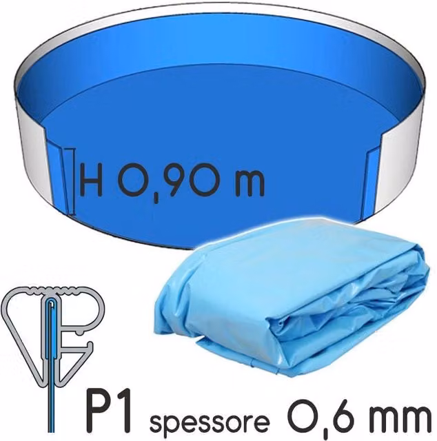 Liner per piscina circolare BSVILLAGE azzurro in PVC con spessore 0,80 mm, Diametro: 450 cm, Altezza: 150 cm