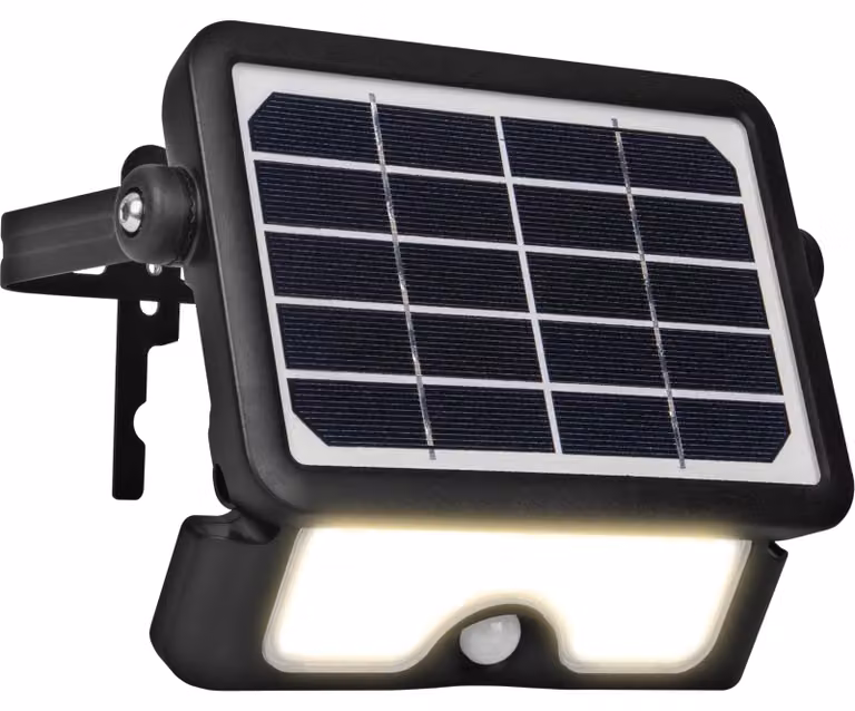 Lampada da esterno a LED solare, 5W, sensore PIR, grado di protezione IP65, 550 lumen, temperatura di colore 4000K, alluminio nero