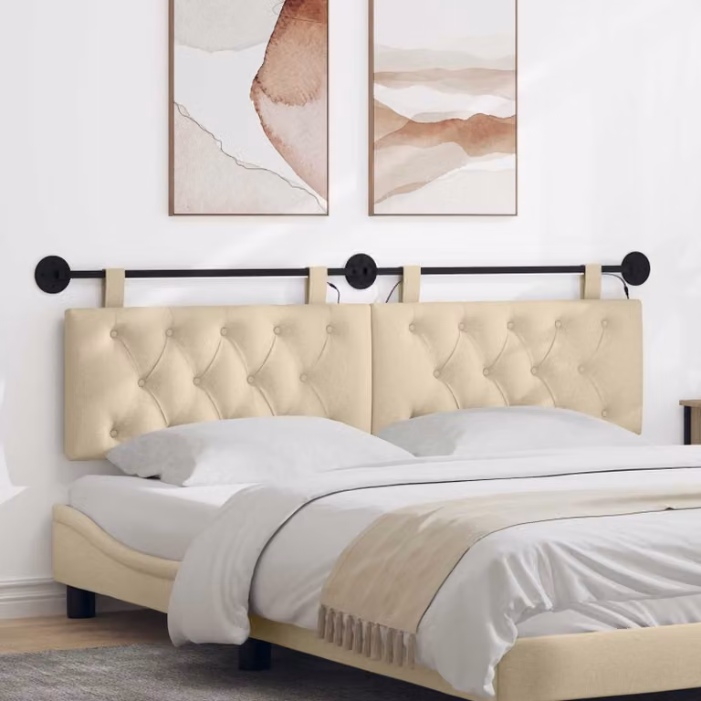 Testiera per letto sospesa vidaXL con luce LED integrata in tessuto beige L: 170 cm, H: 55 cm, P: 7 cm