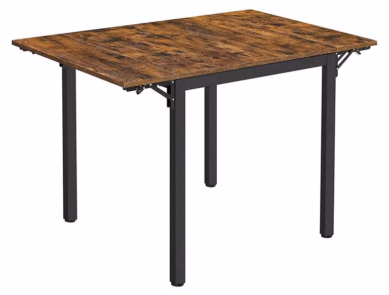 Tavolo pieghevole vintage, color marrone e nero, realizzato in pannello di particelle di legno e acciaio, dimensioni 120 x 78 x 76,2 cm