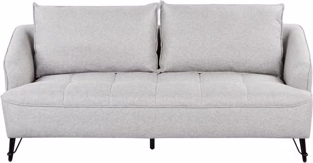 Divano imbottito a 3 posti con cuscini aggiuntivi in tessuto grigio chiaro stile moderno