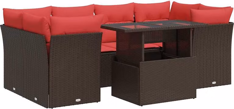 Set Divani Giardino 7 pz con Cuscini Marrone Polyrattan Acacia
