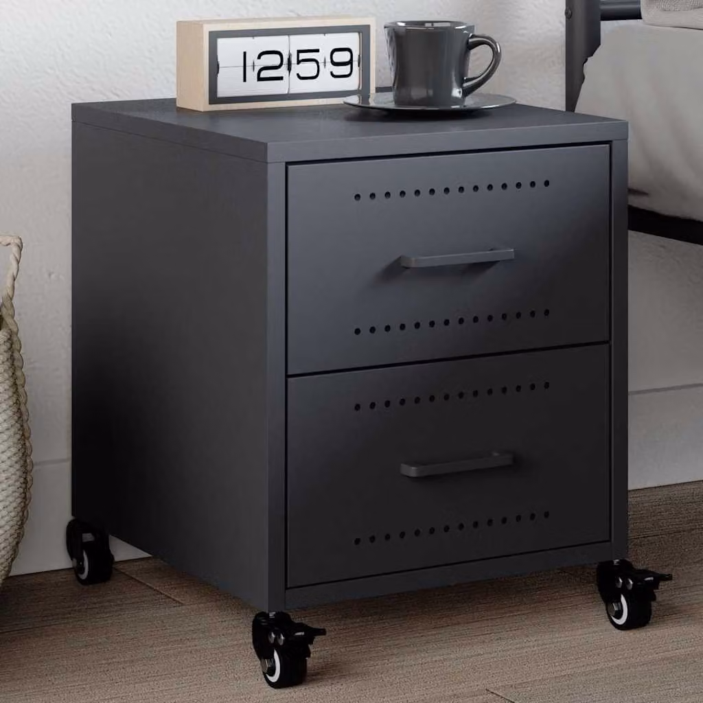 vidaXL Comodino Moderno in Metallo Antracite L: 36 cm, P: 39 cm, H: 43,5 cm