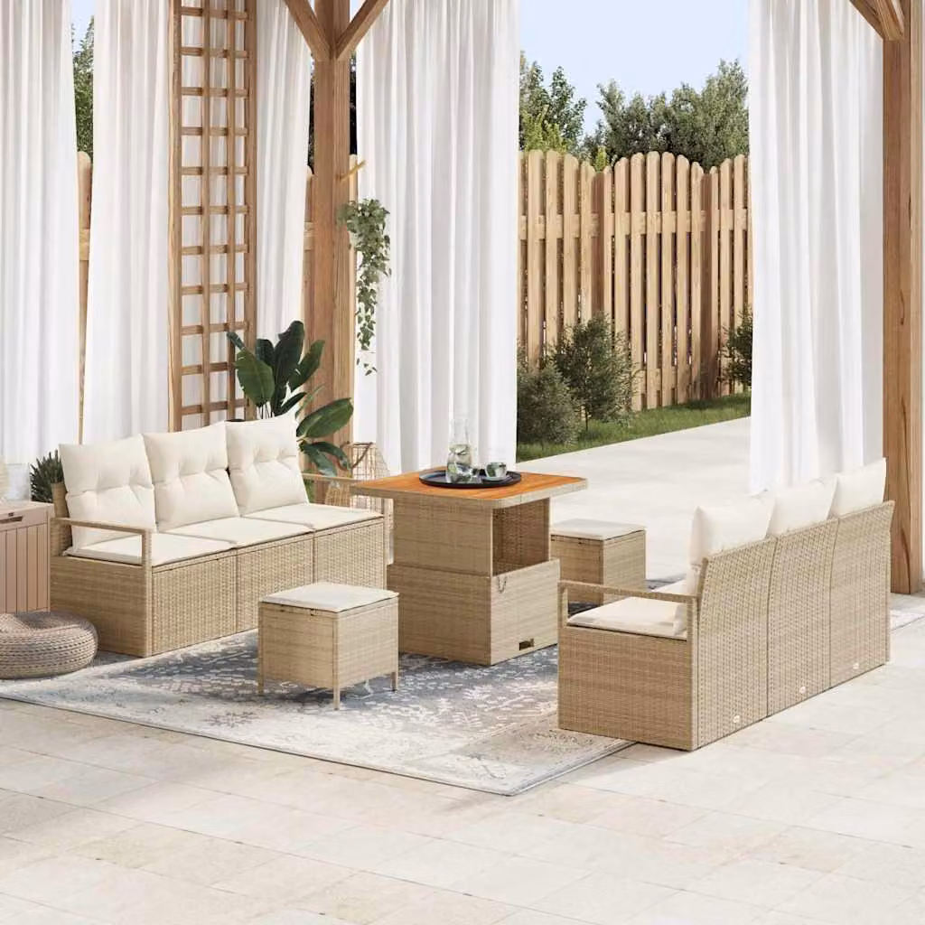 Maison Exclusive - Set da giardino con divano, 9 pezzi, rattan sintetico beige