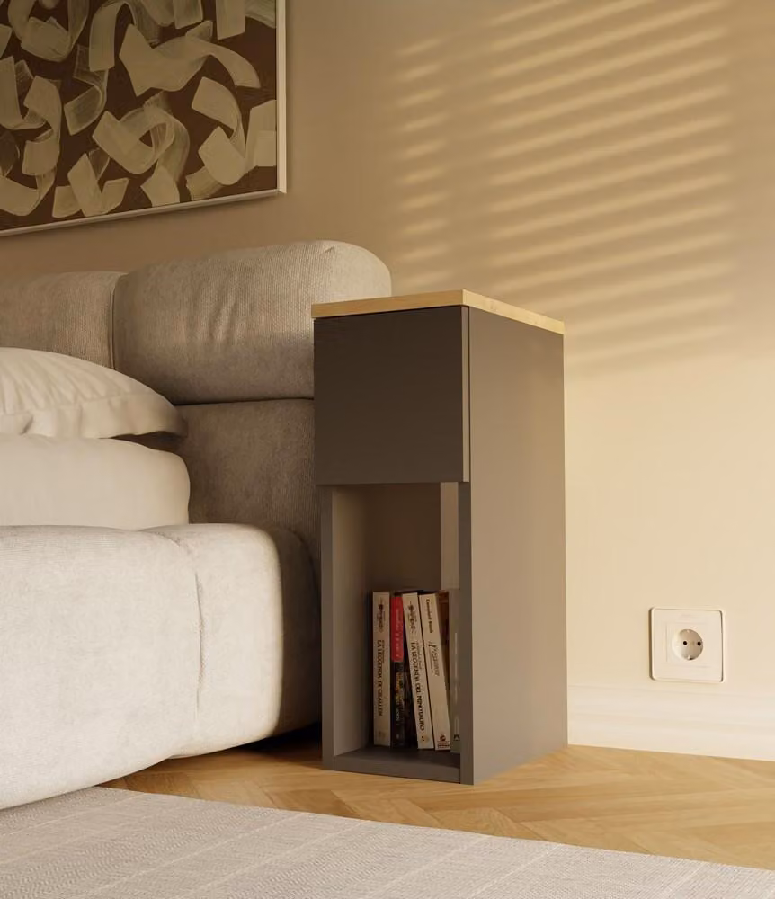 Comodino FALKVILE 1 - antracite / rovere artigianale