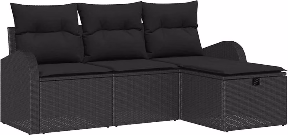 Set Divano da Giardino con cuscino 4 pcs Nero polyrattan