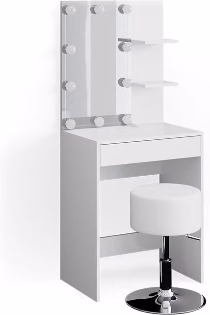Tavolo da toeletta Isabelle Vicco bianco con illuminazione LED e sgabello L/P/H: 140 x 60 x 40 cm