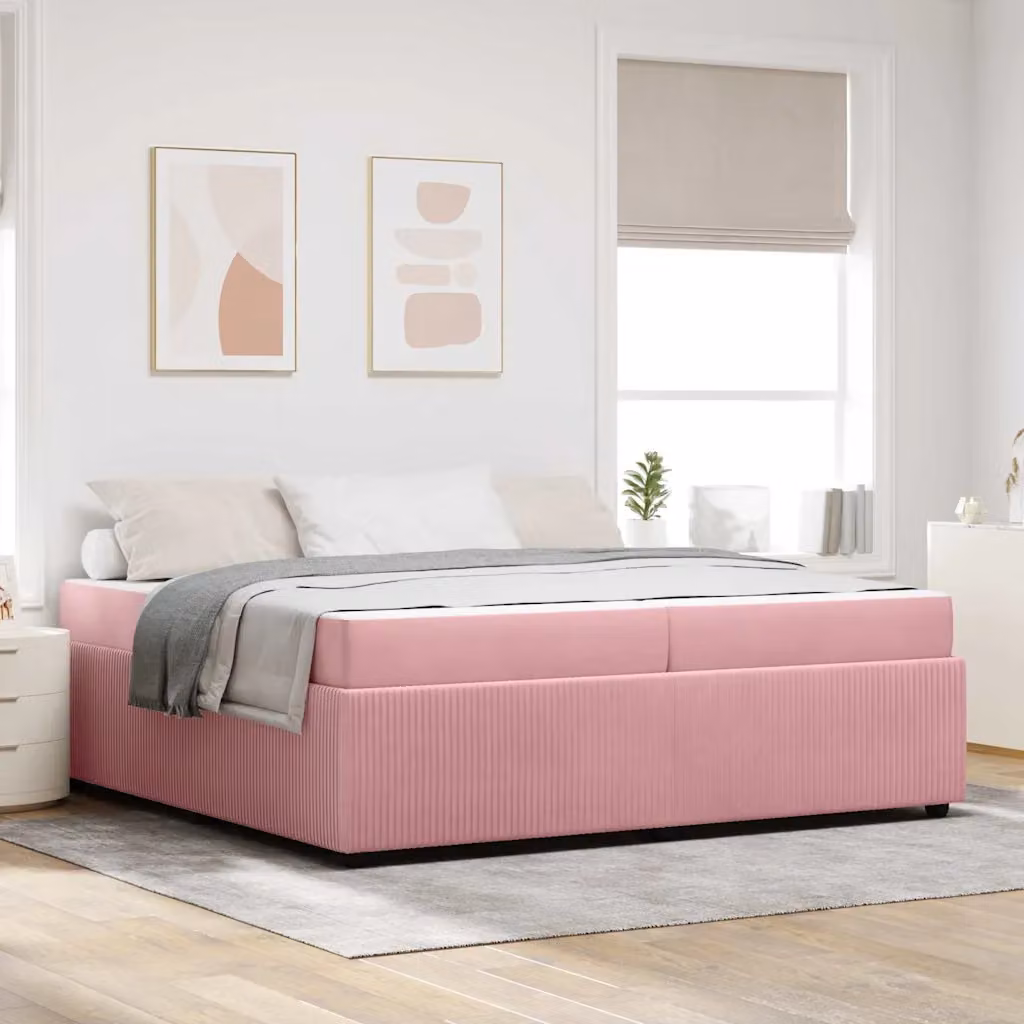 Struttura letto moderna vidaXL in tessuto rosa con legno, L/P: 200 x 200 cm – 1