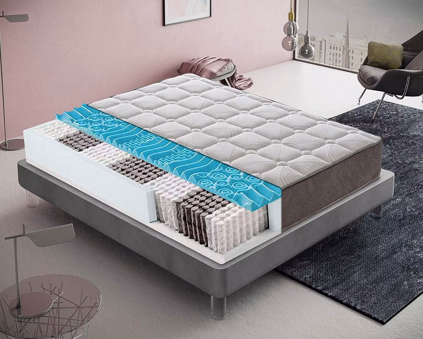 Materasso 135x200 cm, Alto 25 cm, 800 Molle Insacchettate, 9 zone differenziate, Rigidità H3, Memory Foam 4 cm, 100% Italy