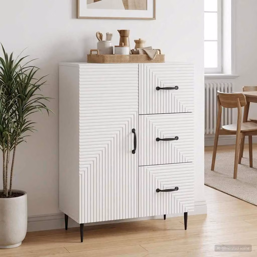 Credenza moderna vidaXL in legno ingegnerizzato e metallo, colore bianco, L 66 cm x P 34,5 cm x H 89,5 cm