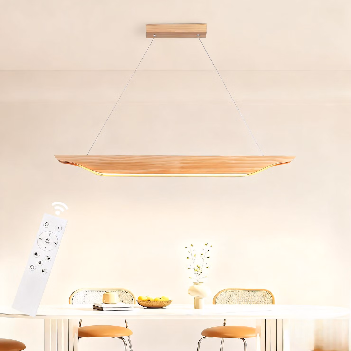 ZMH LED luce a sospensione luci a sospensione tavolo da pranzo in legno luce a sospensione design moderno sala da pranzo lampada 90CM dimmerabile con telecomando lampada a sospensione per il soggiorno