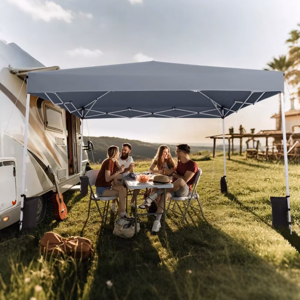 Gazebo da esterno pop up pieghevole regolabile in altezza con 4 sacchi di sabbia e borsa da trasporto Grigio – 2