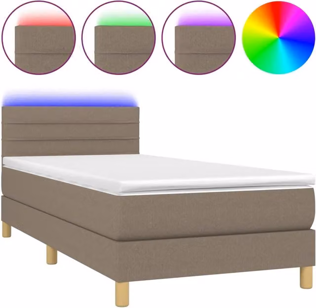 Letto singolo | Letto per adulti | Letto a Molle con Materasso e LED Tortora 90x200 cm in Tessuto