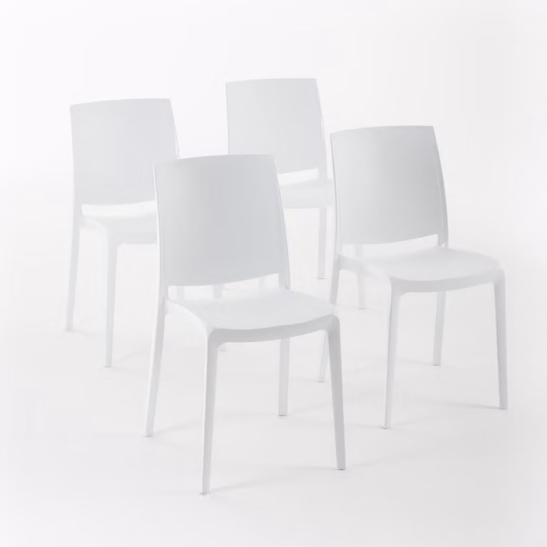 set di 4 sedie impilabili in polipropilene con fibra di vetro per uso esterno e giardino, bar e ristorante, cucina dal design moderno - CARMEN - Bianco