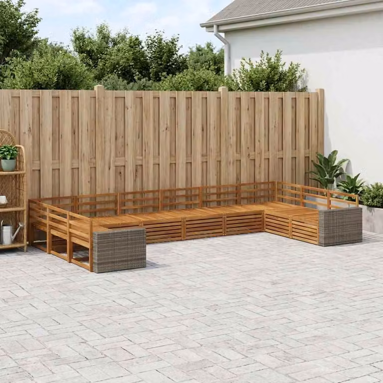 Set di divani da giardino vidaXL a forma di U in legno di acacia massello marrone con cuscini inclusi