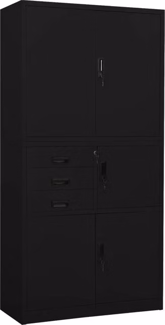 Armadio da ufficio con vano e 3 ripiani regolabili 90 x 40 x 180 cm design moderno in acciaio nero 02_0046913
