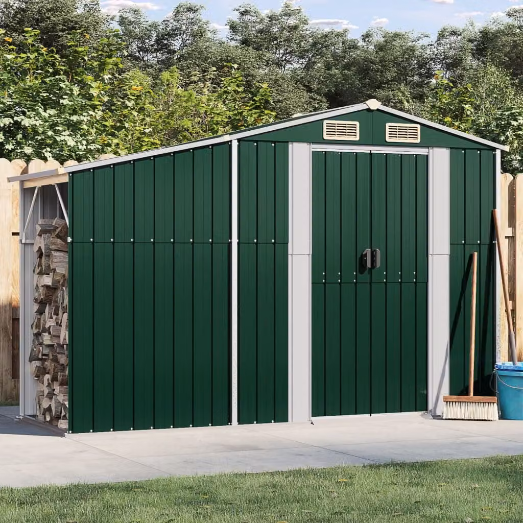 Capanno da Giardino vidaXL in Acciaio Zincato Verde L: 277 cm, P: 93 cm, H: 179 cm