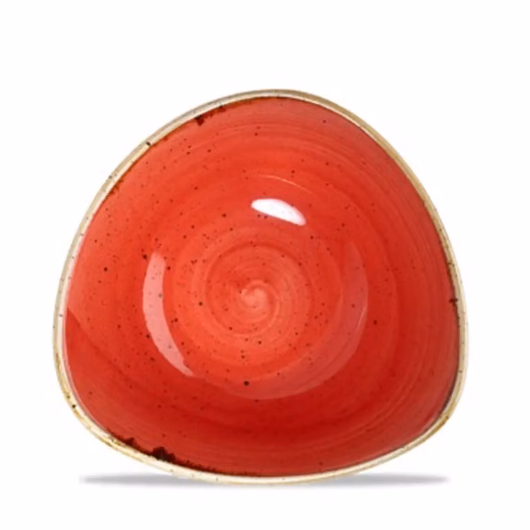 Piatto triangolare in porcellana rosso stone, diam. 24cm, 12 pezzi
