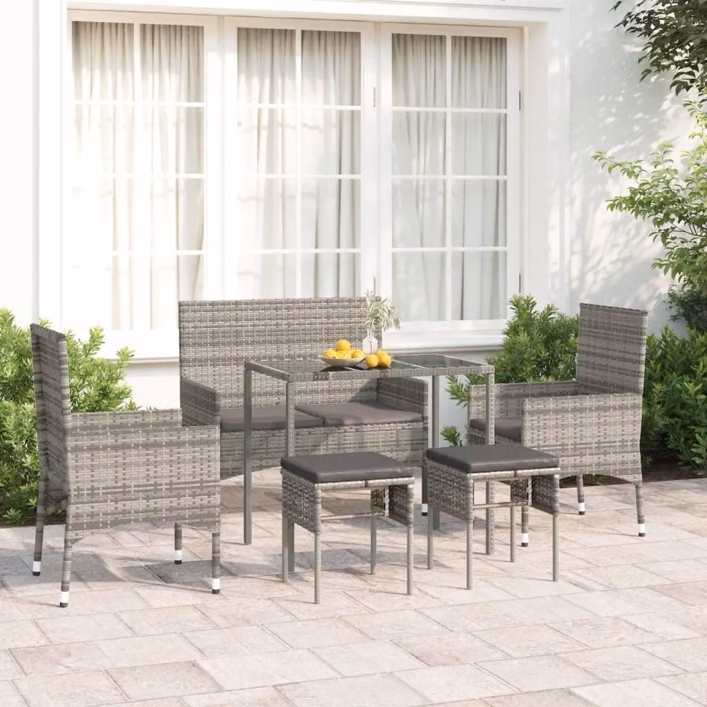 The Living Store Set da giardino da 6 pezzi con cuscini in poly rattan grigio
