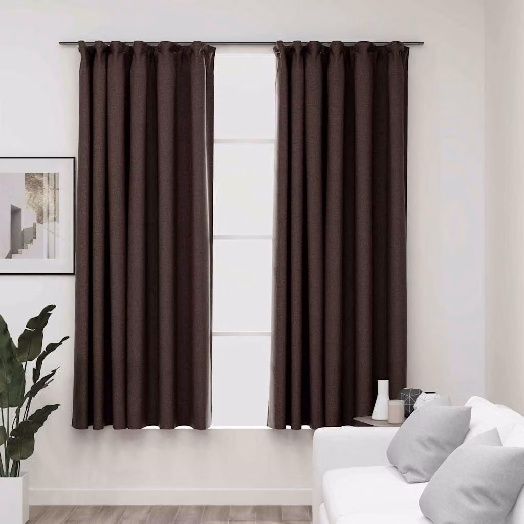 Set di 2 tende oscuranti vidaXL con effetto lino e ganci, colore talpa, L: 140 cm x H: 175 cm