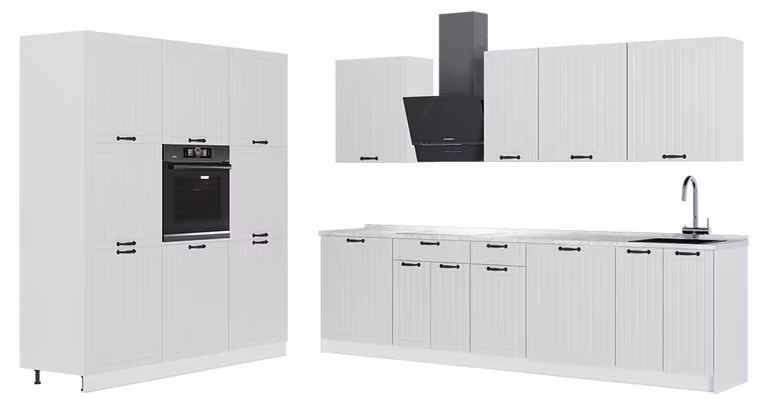 Cucina componibile Vicco Fame-Line Bianco rustico/Bianco 460 cm senza piano di lavoro, Model 63844