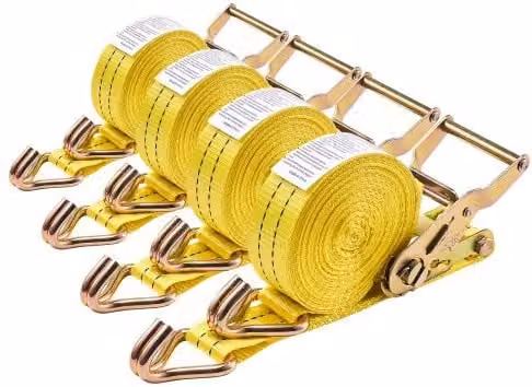Set di 4 Cinghie di Fissaggio VEVOR con Doppio Gancio a J in Poliestere Giallo, Larghezza: 38,1 mm, Lunghezza: 6,1 m, Resistenza alla Rottura: 2000 kg