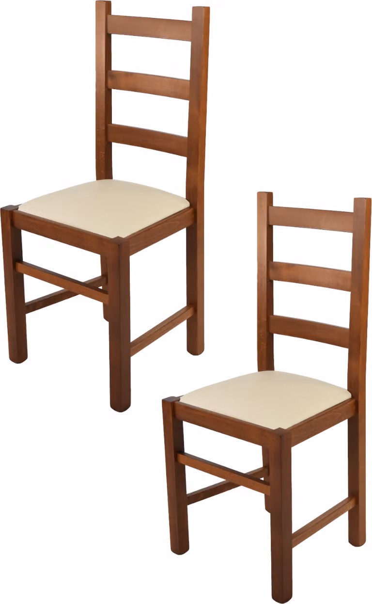 t m c s Tommychairs - Set di 2 sedie RUSTICA per cucina e sala da pranzo, struttura robusta in legno di faggio, laccata nel colore noce chiaro e seduta imbottita rivestita in Pelle finta nel colore avorio