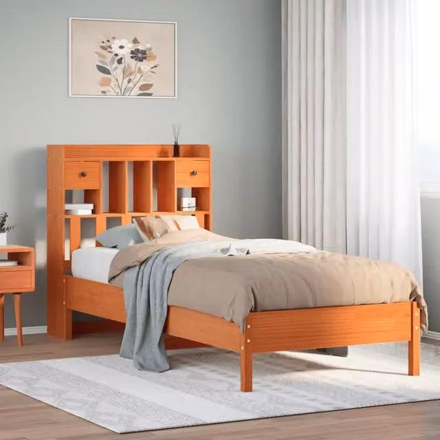 Letto Libreria vidaXL in Pino Massiccio Marrone Cera L: 75 cm, P: 190 cm, H: 151 cm – 1